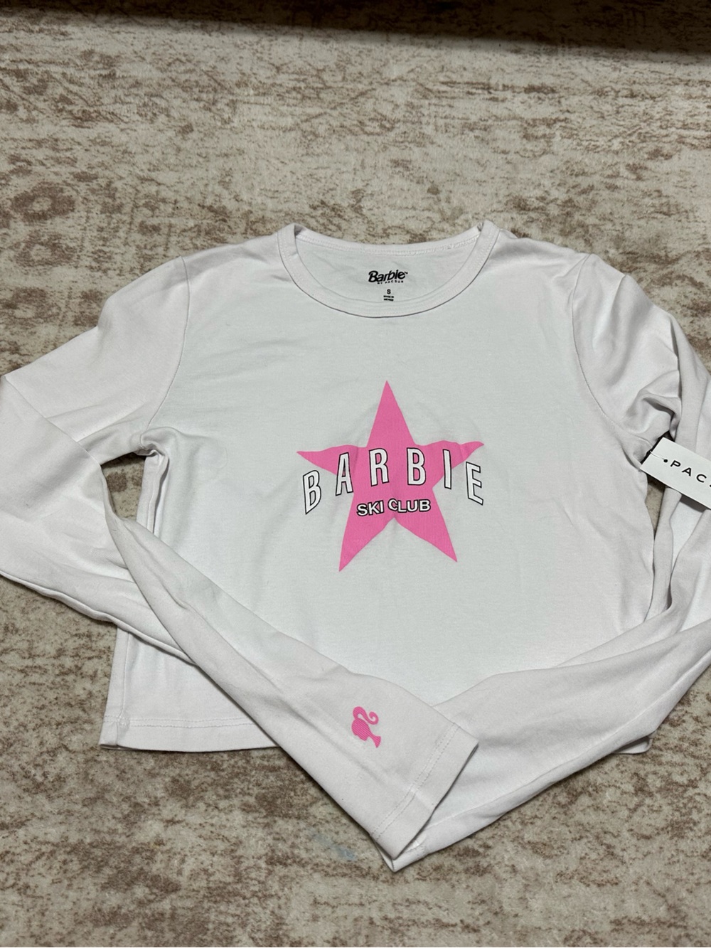 Barbie White Long Sleeve Tee with Pink Star Graphic